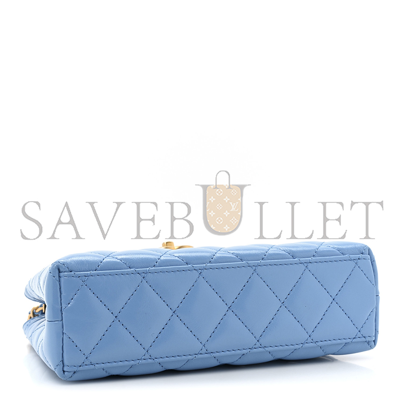 Ch*el shiny calfskin quilted nano kelly shopper blue as4416 (19*13*7cm)